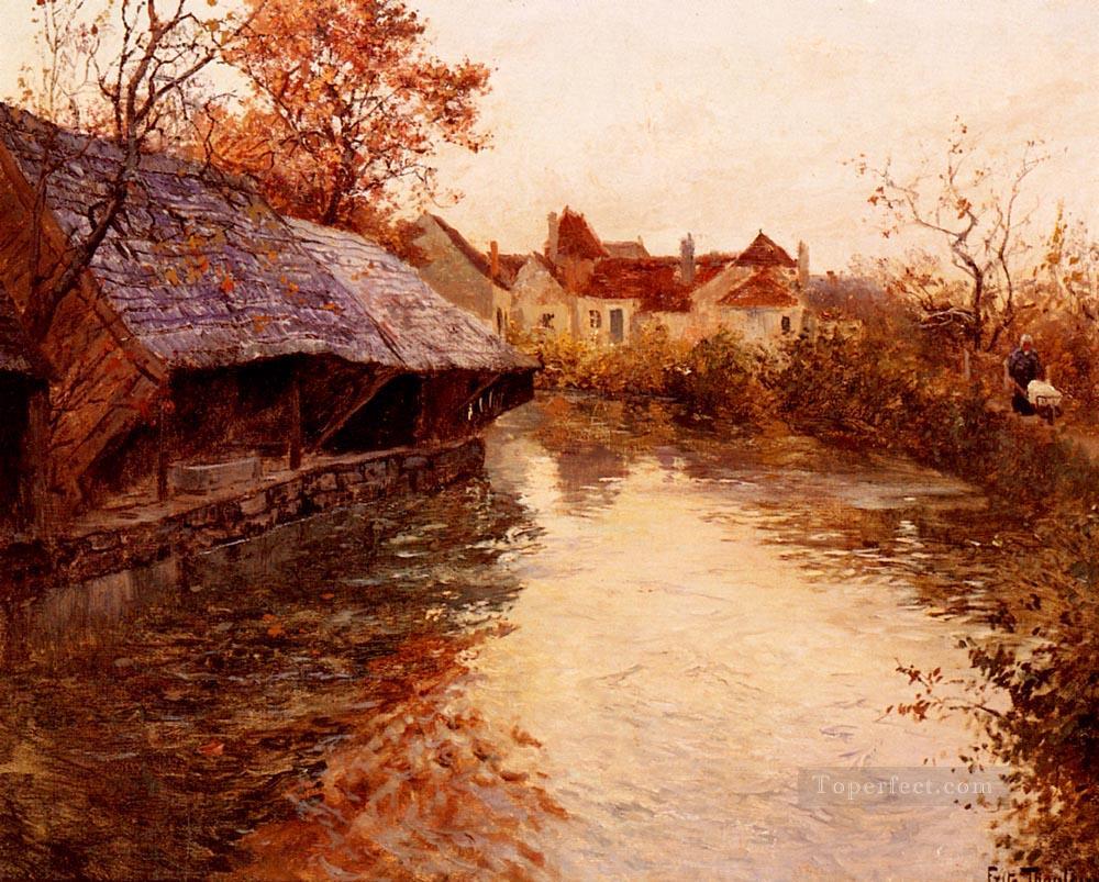 A Morning River Scene Norwegian Frits Thaulow Oil Paintings